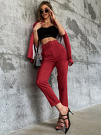 High Waist Slant Pocket Belted Pants