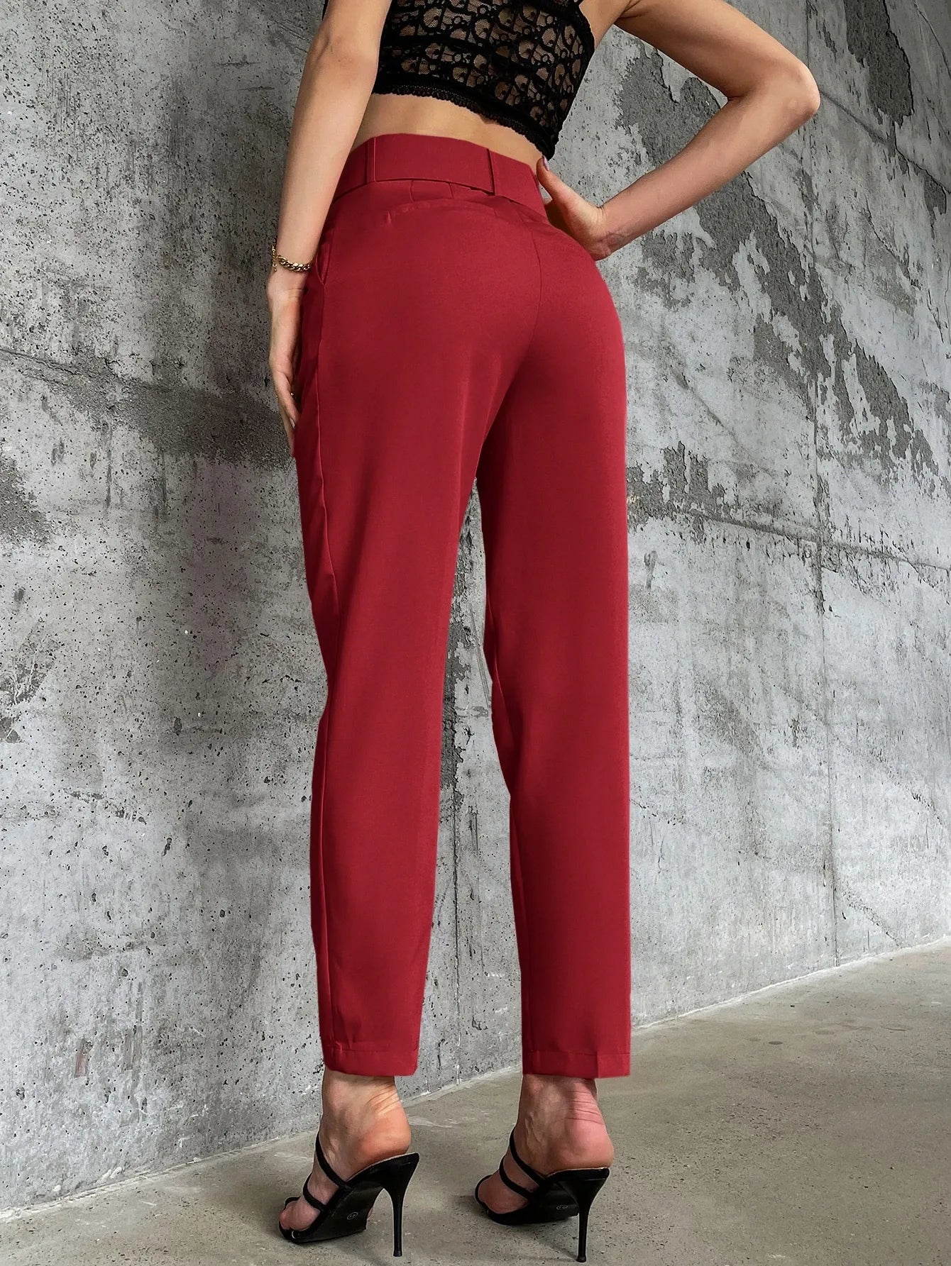 High Waist Slant Pocket Belted Pants