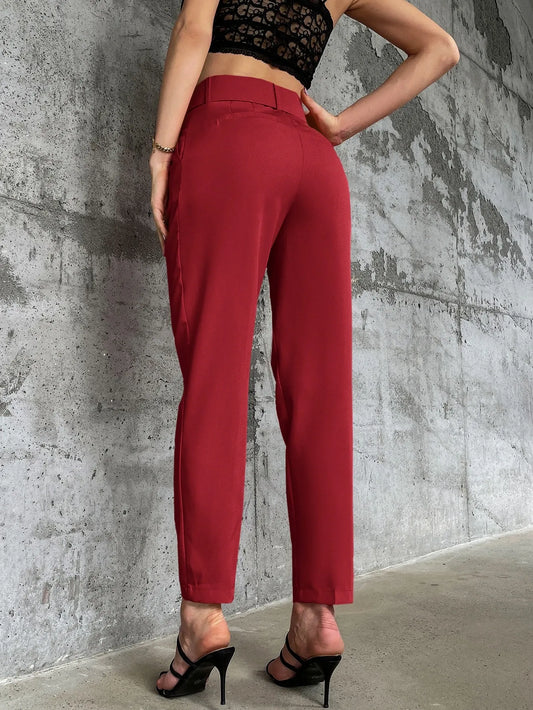 High Waist Slant Pocket Belted Pants