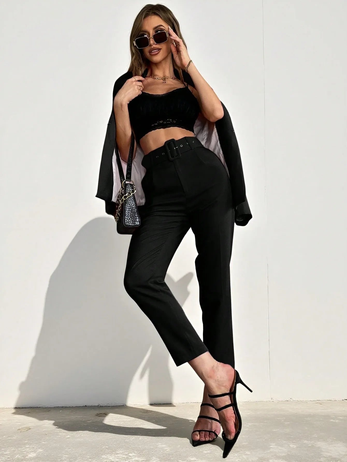 High Waist Slant Pocket Belted Pants