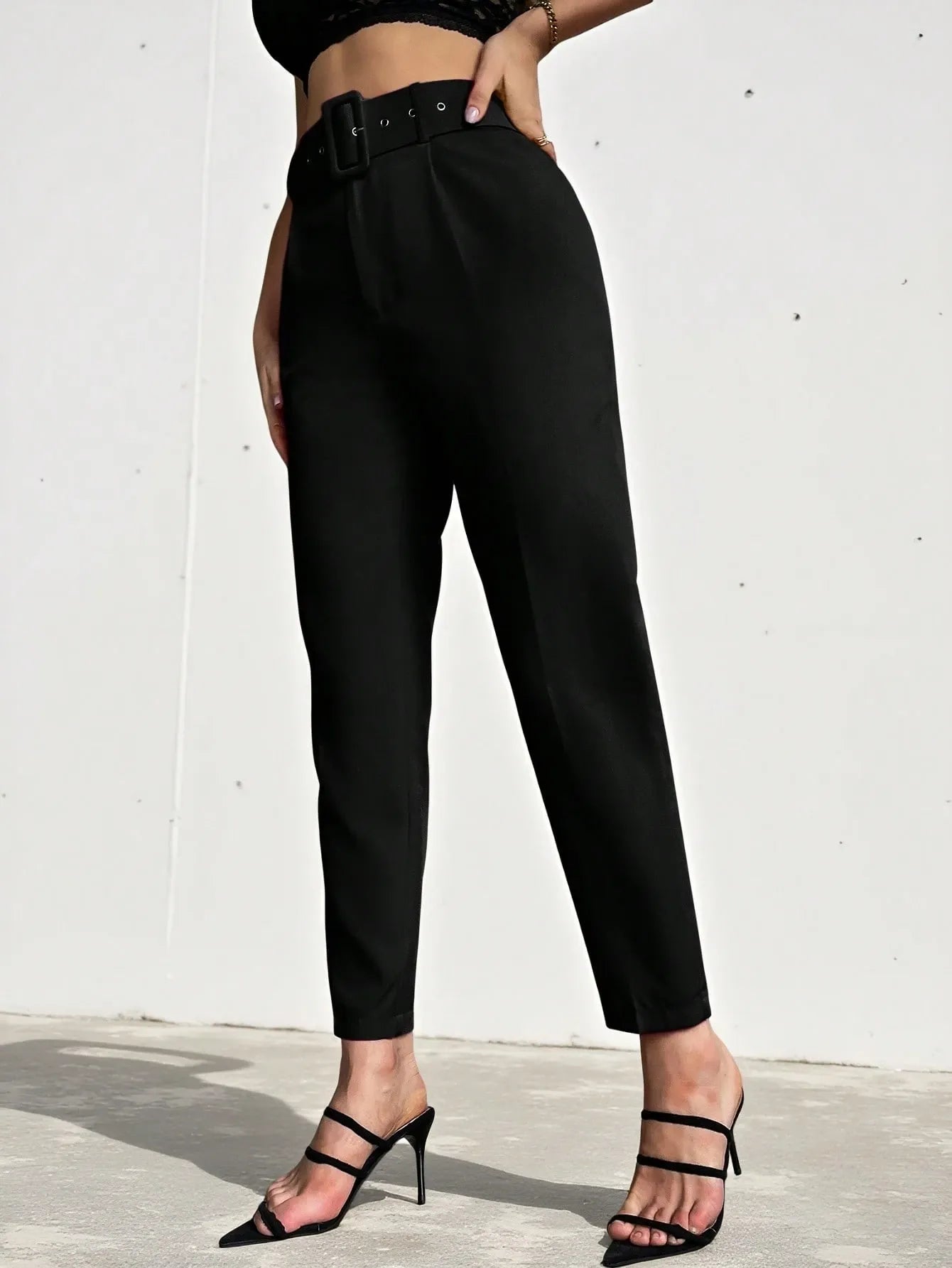 High Waist Slant Pocket Belted Pants