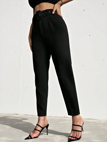 High Waist Slant Pocket Belted Pants