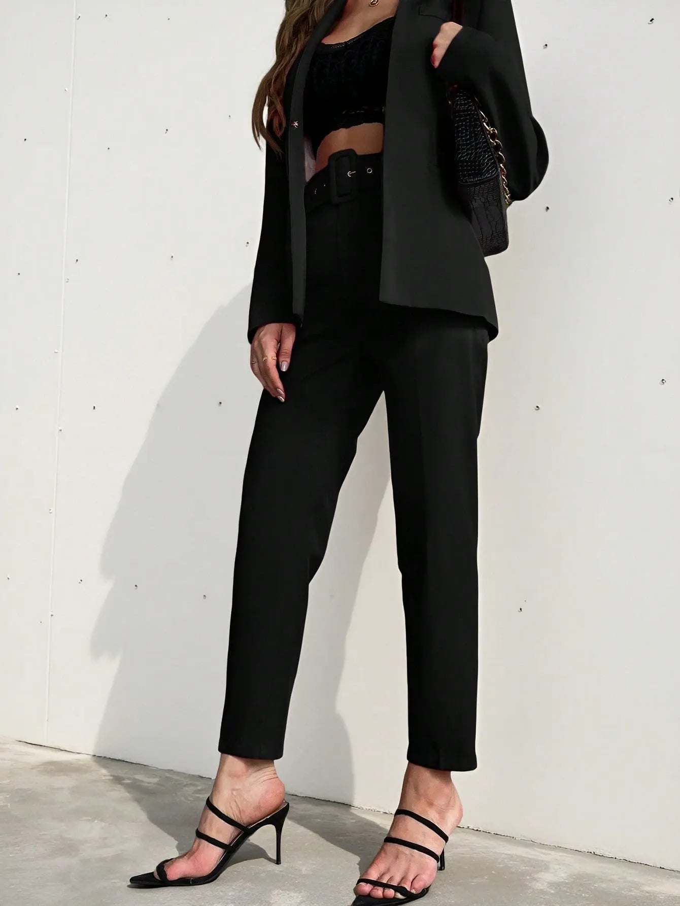 High Waist Slant Pocket Belted Pants