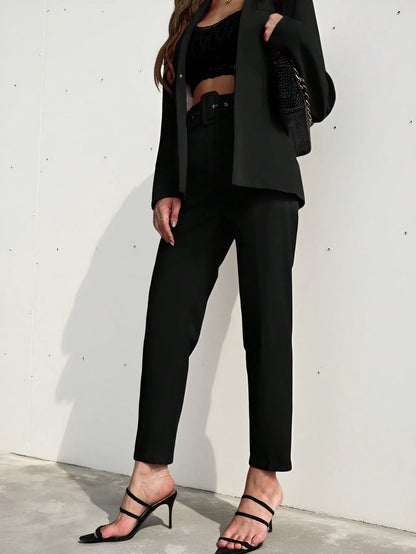 High Waist Slant Pocket Belted Pants