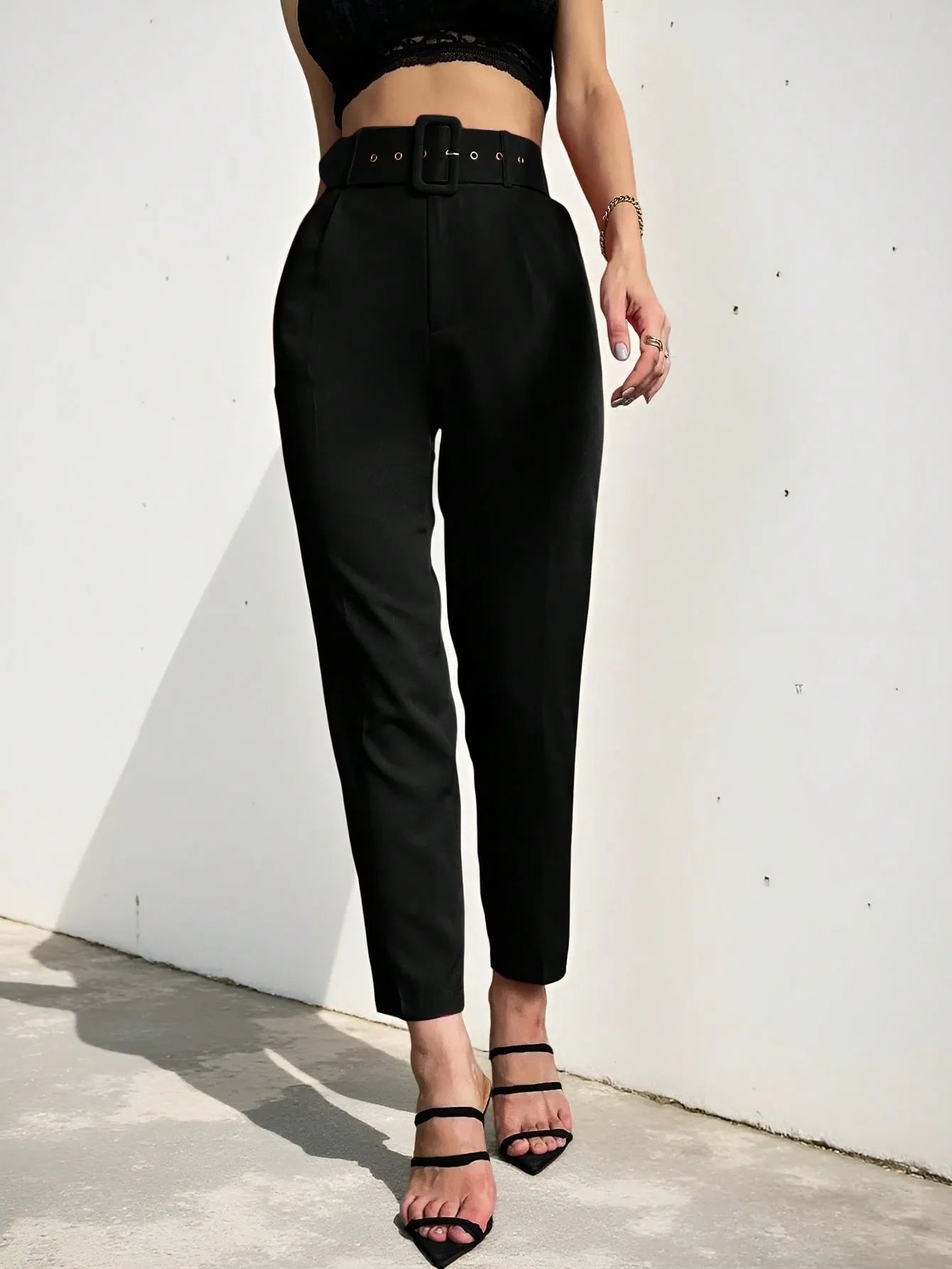 High Waist Slant Pocket Belted Pants