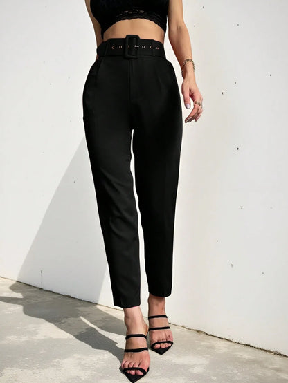 High Waist Slant Pocket Belted Pants