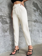 High Waist Slant Pocket Belted Pants