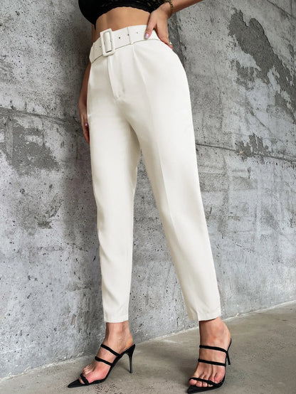 High Waist Slant Pocket Belted Pants