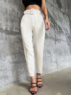 High Waist Slant Pocket Belted Pants