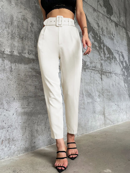 High Waist Slant Pocket Belted Pants