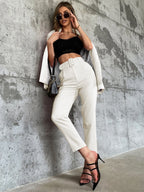 High Waist Slant Pocket Belted Pants