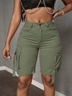 Mid-Waist Cargo Denim Shorts