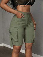 Mid-Waist Cargo Denim Shorts