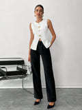 Round Neck Sleeveless Metal Buckle Vest