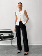 Round Neck Sleeveless Metal Buckle Vest