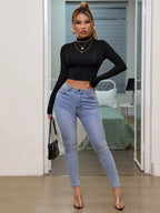 Criss Cross Backless Mock Neck Top