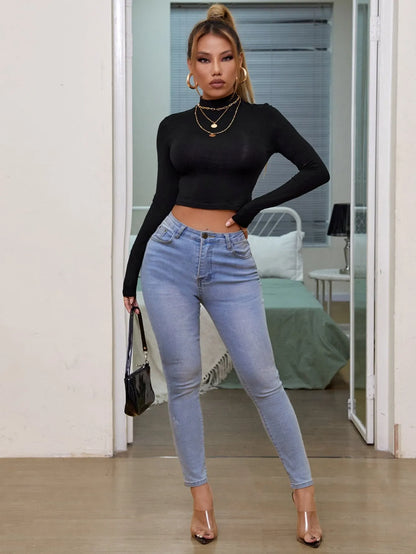 Criss Cross Backless Mock Neck Top