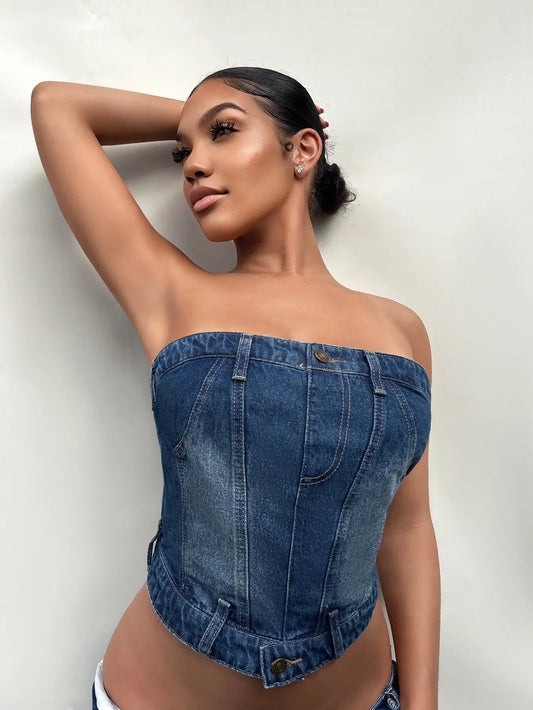 Solid Denim Tube Top