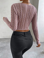 Twist Front Pointelle Knit Crop Sweater