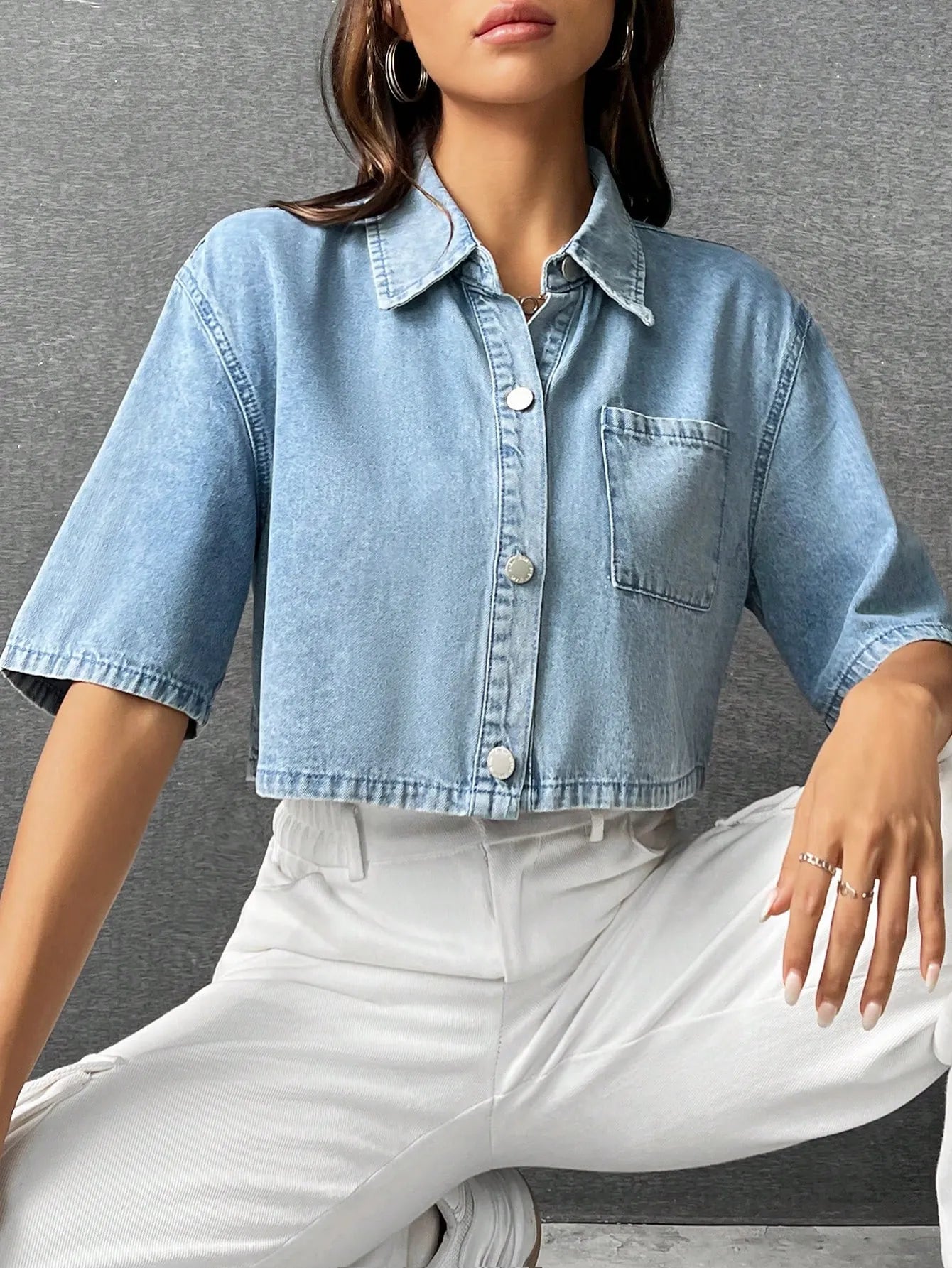 Patched Pocket Drop Shoulder Denim Shirt