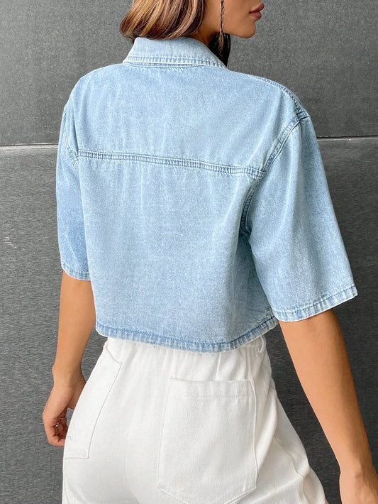 Patched Pocket Drop Shoulder Denim Shirt