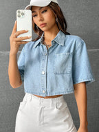 Patched Pocket Drop Shoulder Denim Shirt