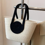 Round Decor Straw Bag Double Handle