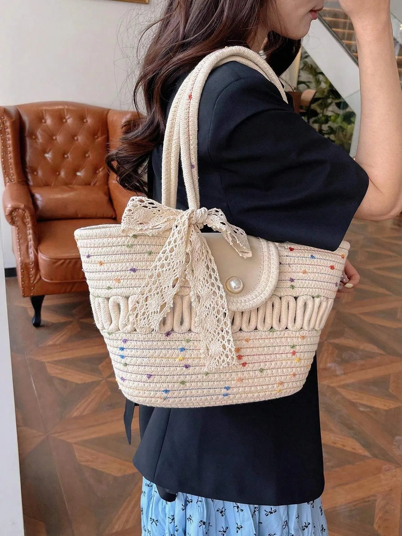 Casual Woven Straw Tote Bag