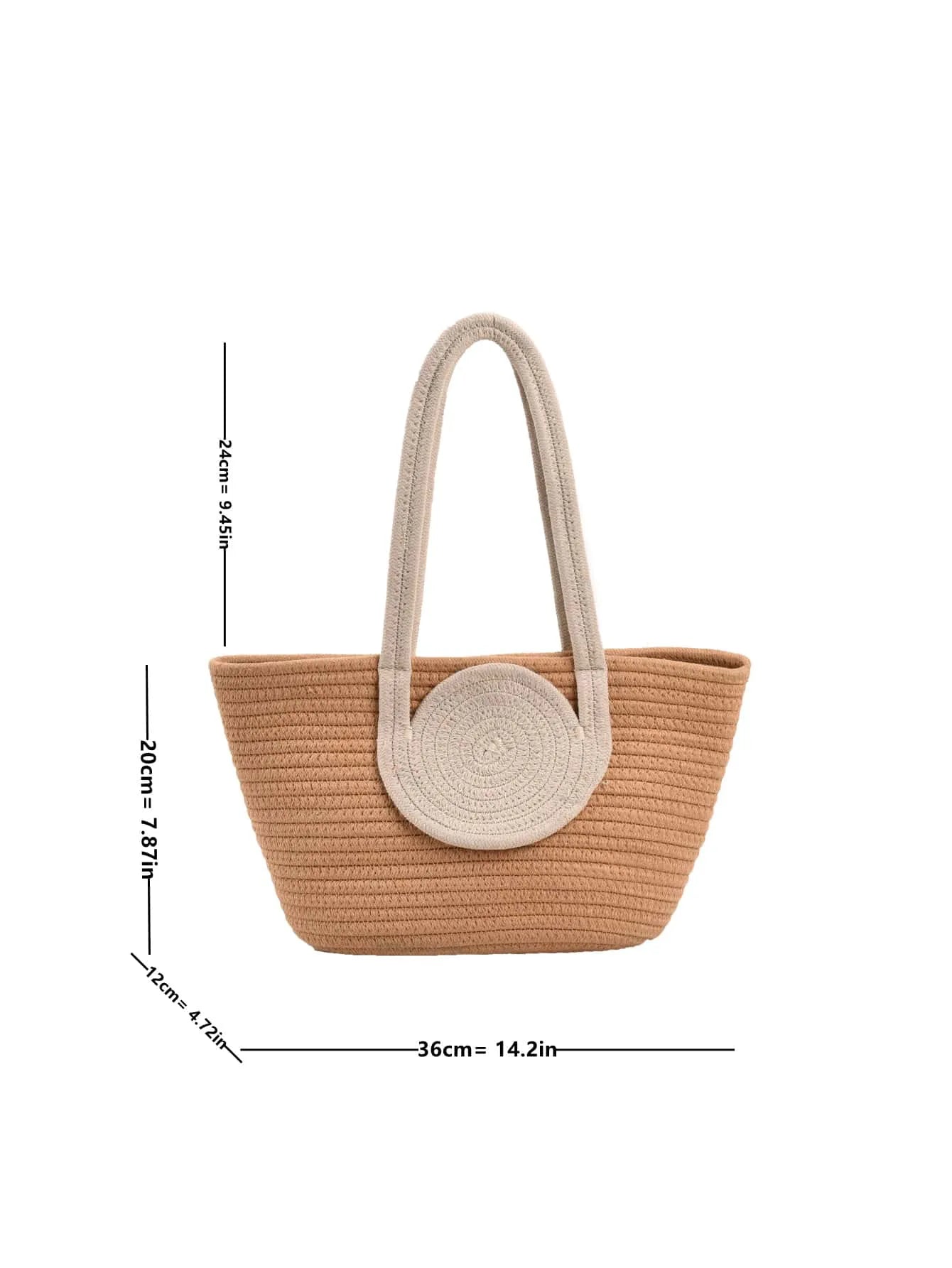 Round Decor Straw Bag Double Handle