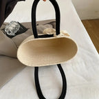 Round Decor Straw Bag Double Handle