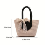 Round Decor Straw Bag Double Handle