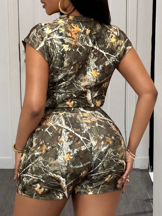 Round Neck Cropped T-Shirt And Shorts Set