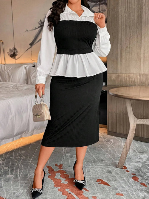 Blouse And Fitted A-Line Skirt 2-Piece Set
