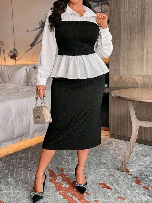 Blouse And Fitted A-Line Skirt 2-Piece Set