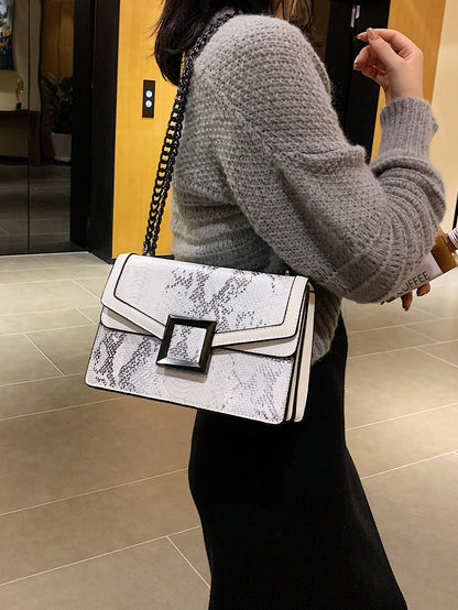 Embossed Square Bag Small Flap Chain Strap