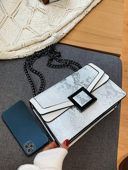 Embossed Square Bag Small Flap Chain Strap