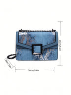Embossed Square Bag Small Flap Chain Strap