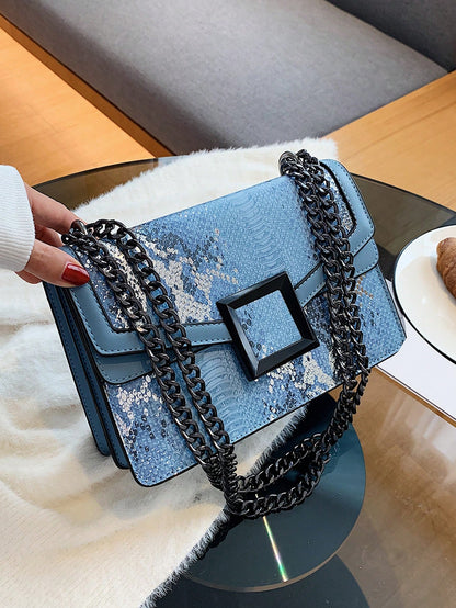 Embossed Square Bag Small Flap Chain Strap
