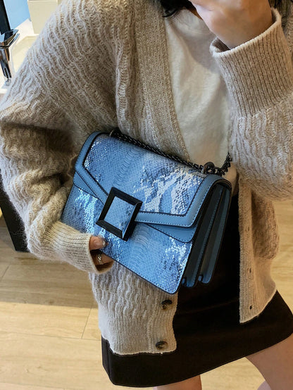 Embossed Square Bag Small Flap Chain Strap