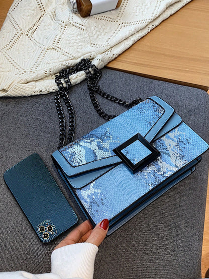 Embossed Square Bag Small Flap Chain Strap