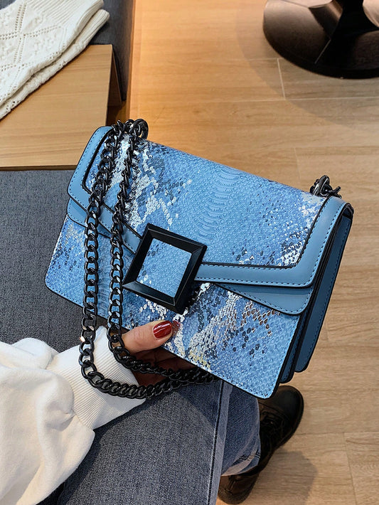 Embossed Square Bag Small Flap Chain Strap