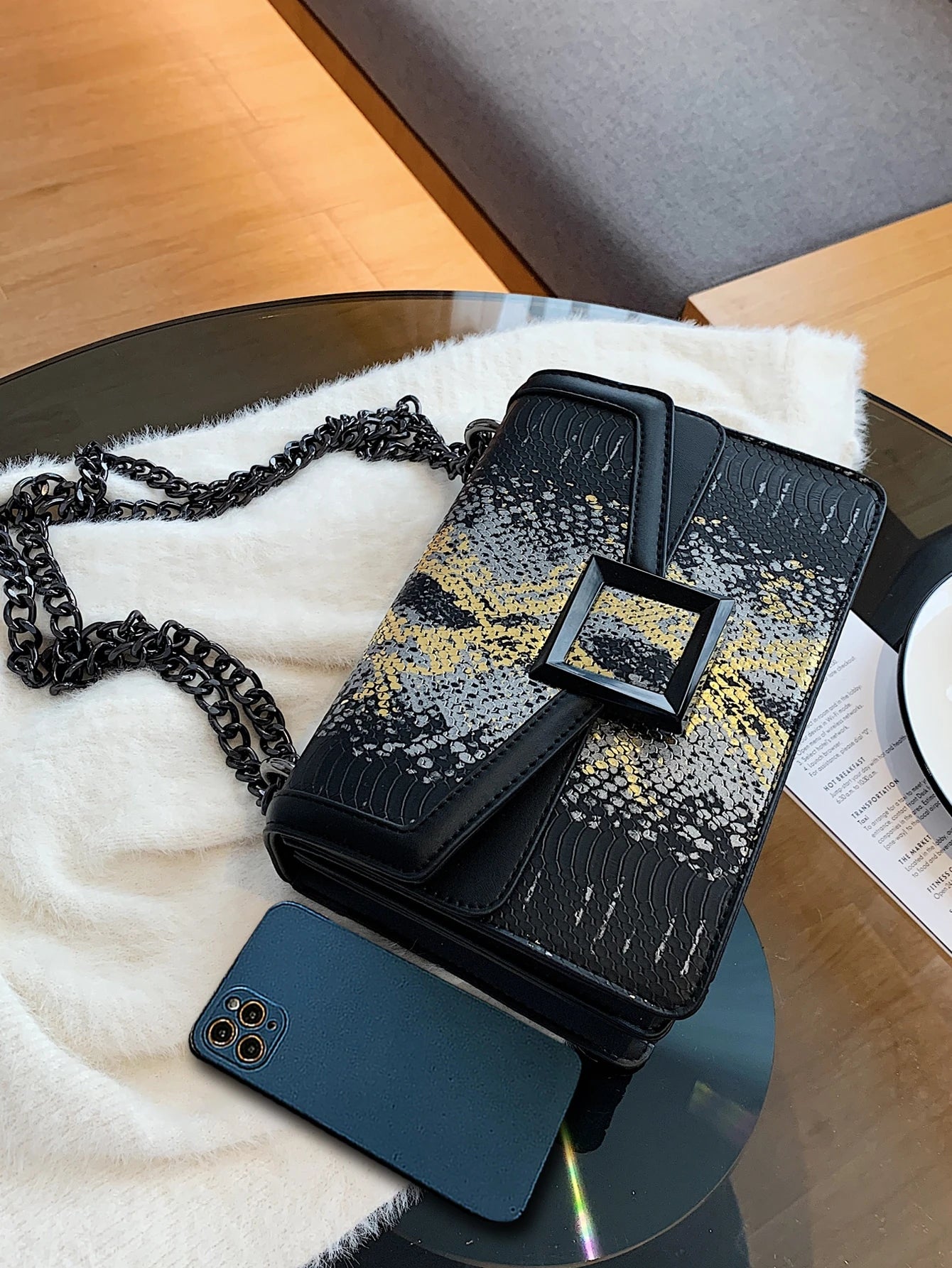 Embossed Square Bag Small Flap Chain Strap
