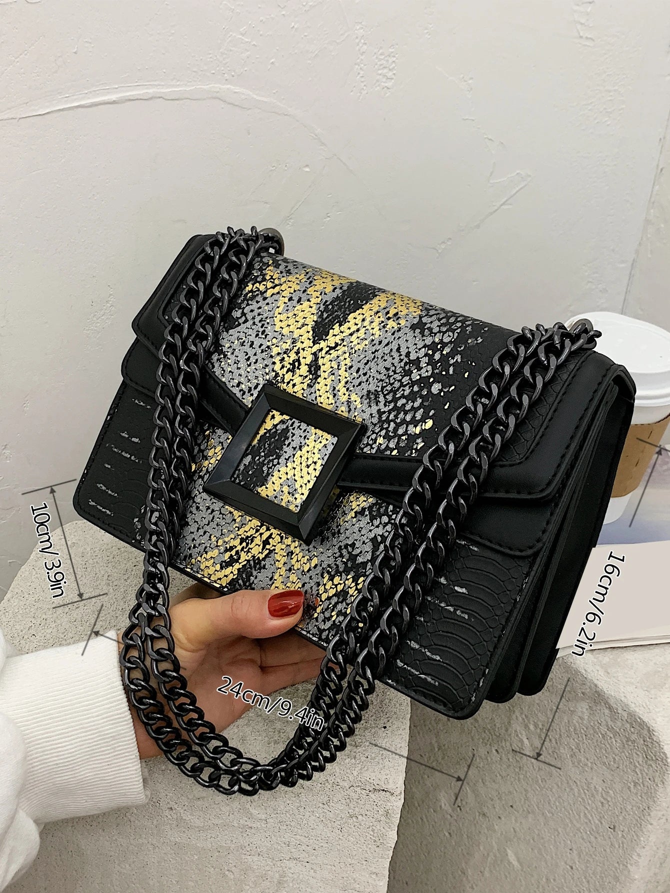 Embossed Square Bag Small Flap Chain Strap
