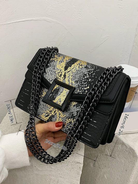 Embossed Square Bag Small Flap Chain Strap