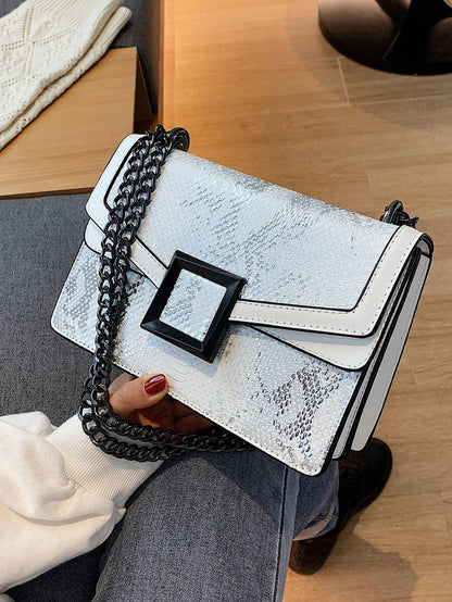 Embossed Square Bag Small Flap Chain Strap