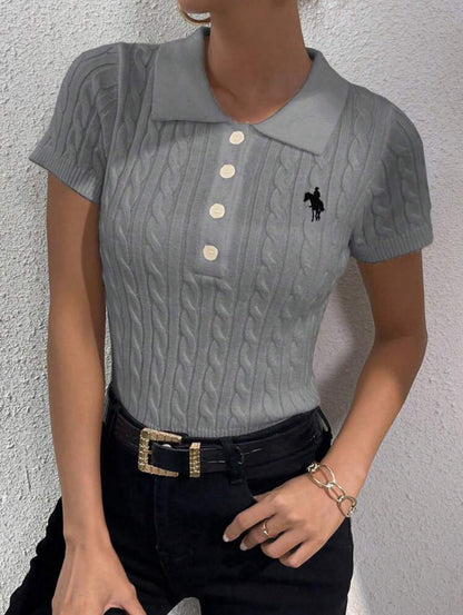 Casual Embroidery Detail Short Sleeve Knit Top