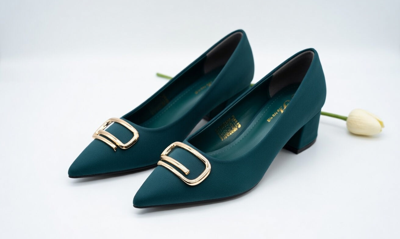 Elegant Teal Block Heel Pumps