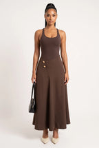 The Espresso Gilded Button Midi Skirt