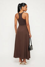 The Espresso Gilded Button Midi Skirt