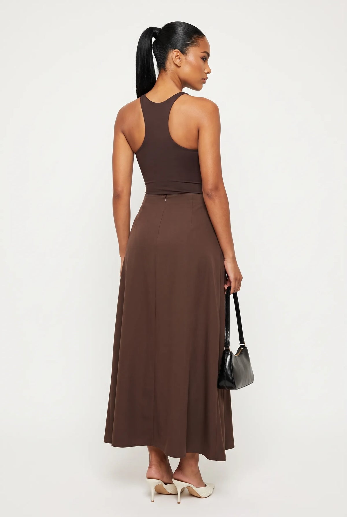 The Espresso Gilded Button Midi Skirt